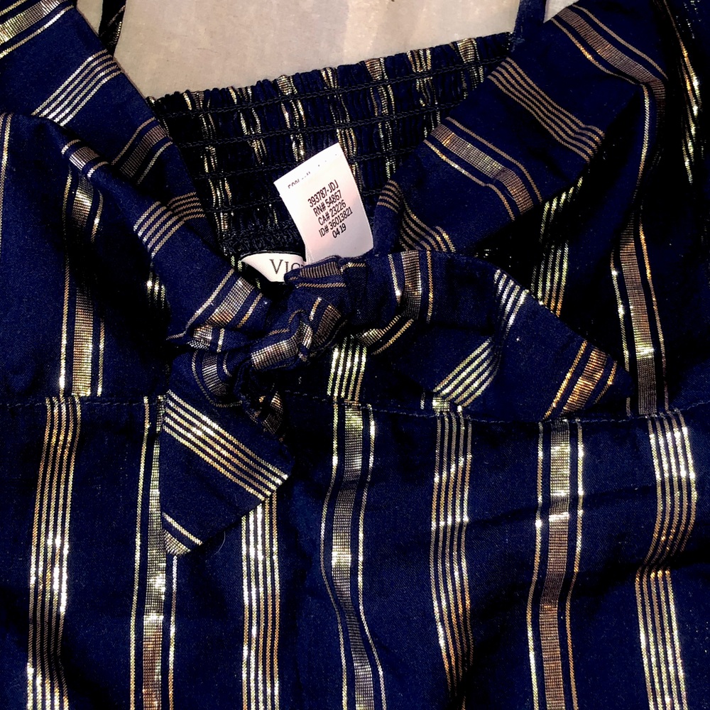 Royal blue and gold striped “sleepware” tank top from VS. Adjustable straps